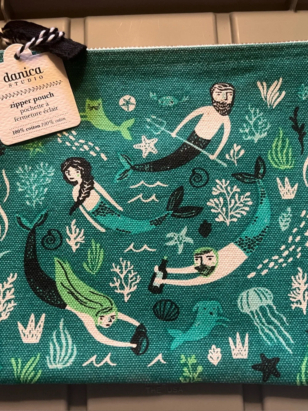 Nica Teal Mermaid Print Zipper Pouch